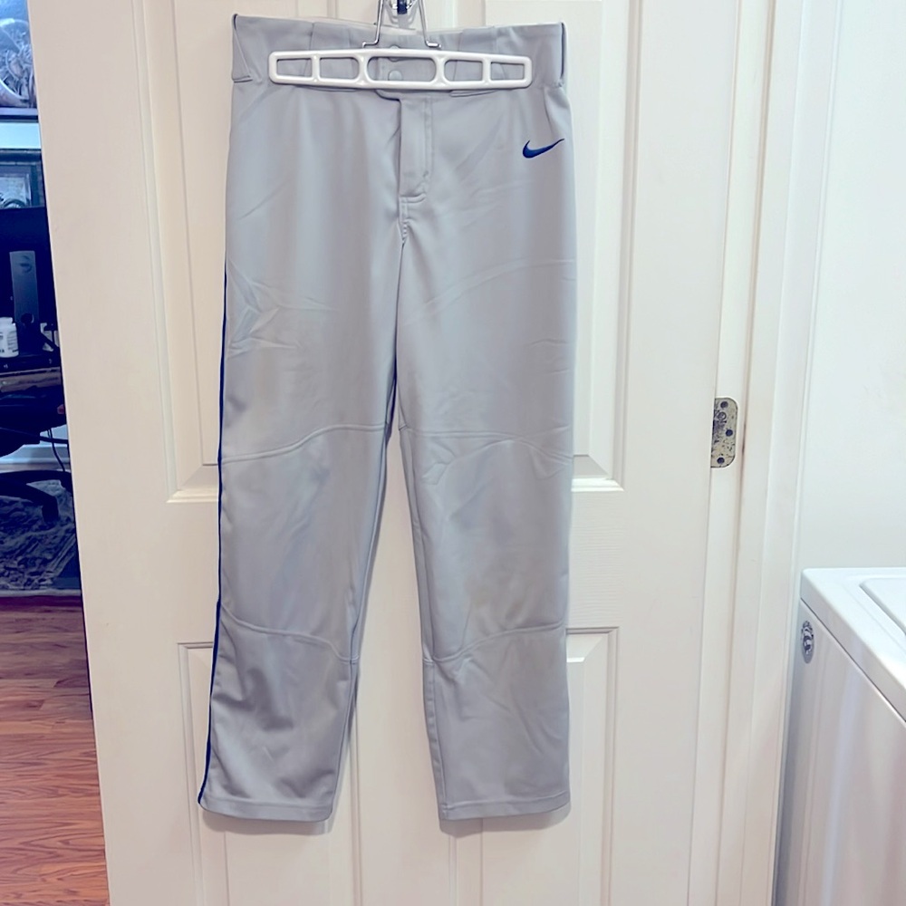 Boy’s Nike full length Baseball Pants XL Grey or Gray with Royal Blue Stripe
